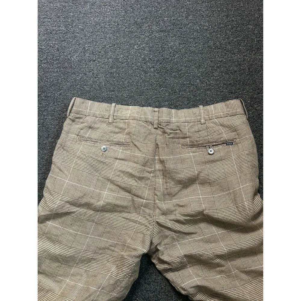 Polo Golf Ralph‎ Lauren Linen Blend Pants Brown Glen Plaid Mens 34x32 Tailored
